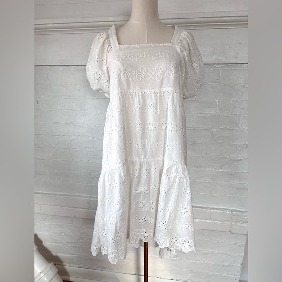 Amylynn White Coco Dress Borderie Anglaise Lace Cotton Dress Eyelet Baby Doll - Picture 4 of 15